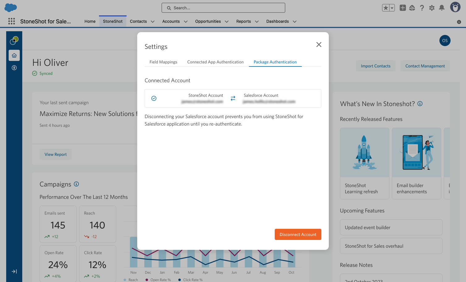 Package authentication in the StoneShot Integration for Salesforce