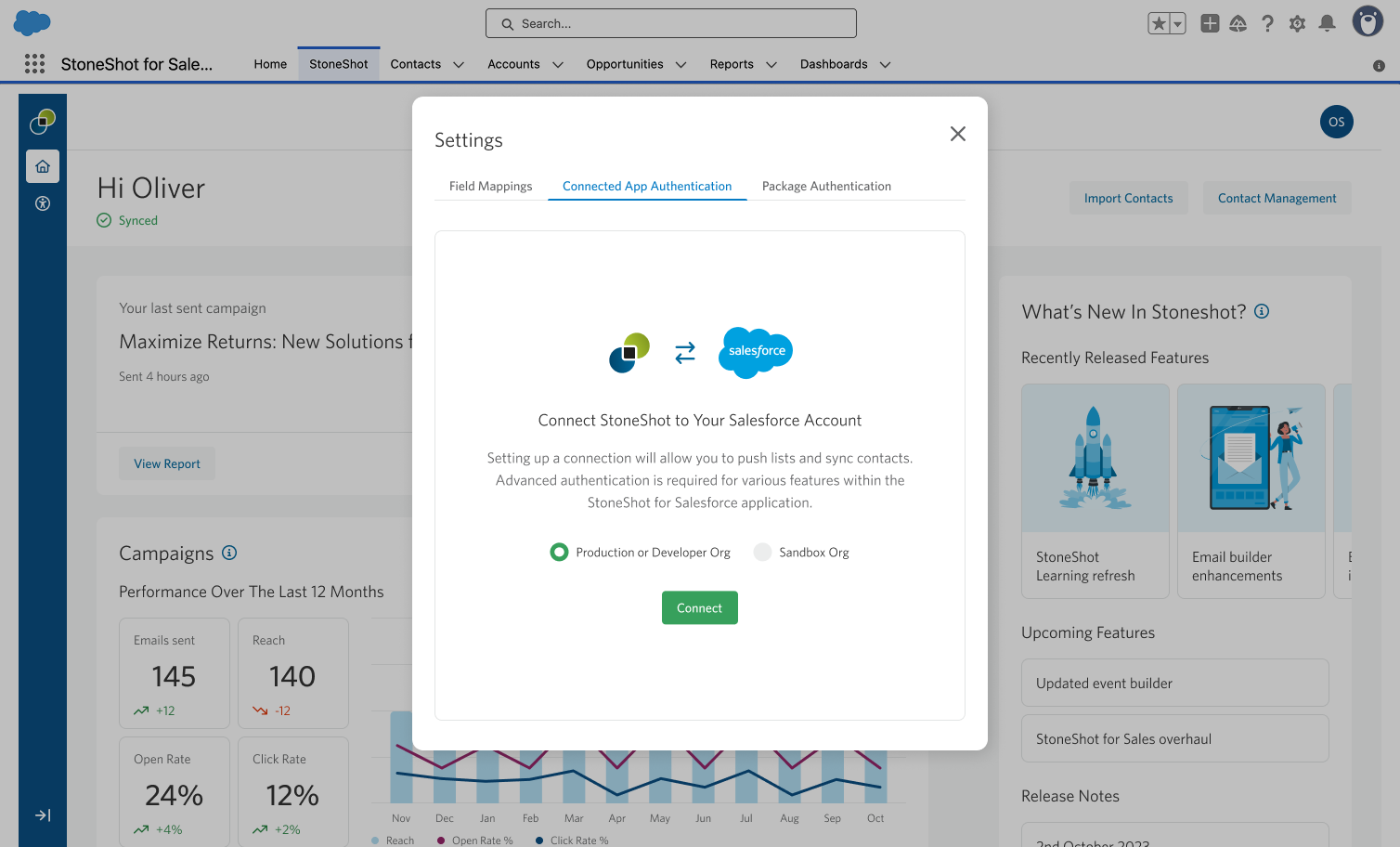 Connected App authentication in the StoneShot Integration for Salesforce