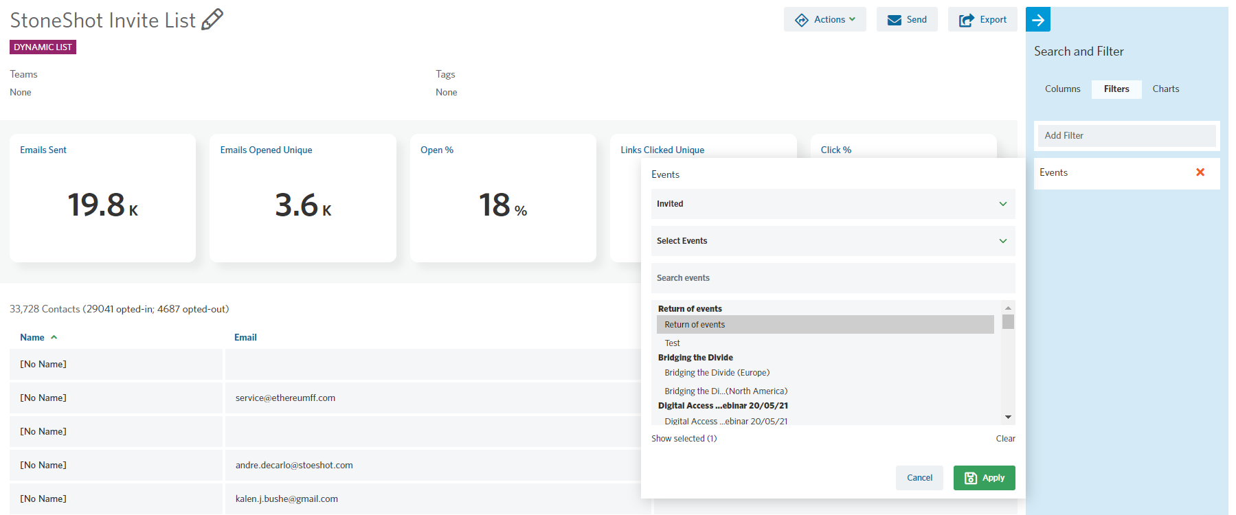 bulk assign contacts to an event