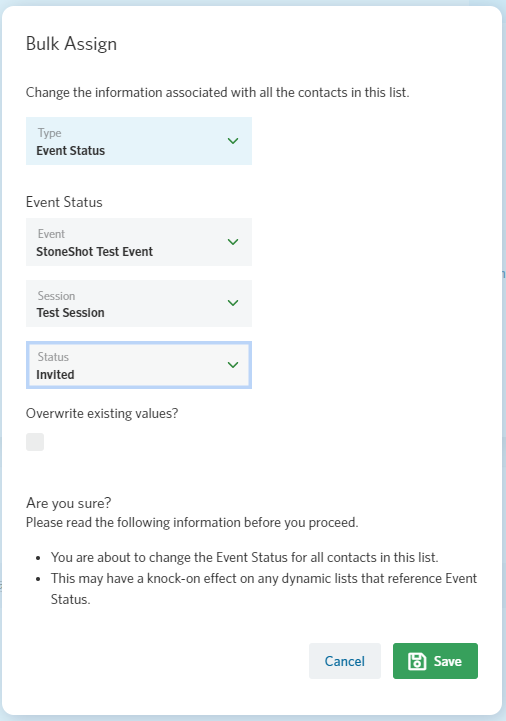 Bulk assign contacts to an event
