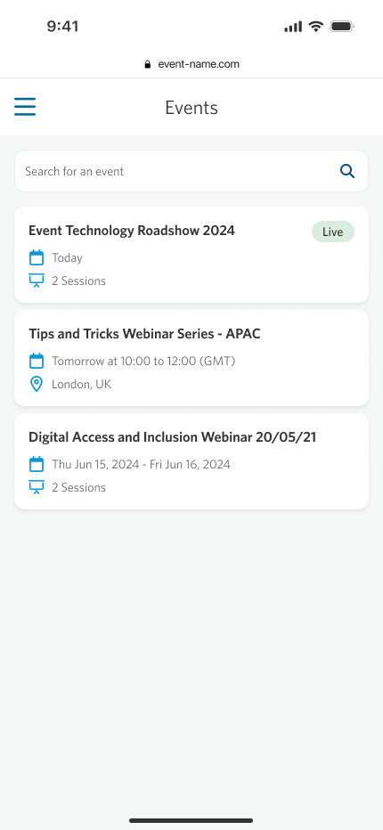 Event Check-In Events Page