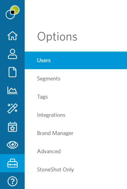 Image of the Options > Users tab in the StoneShot navigation.
