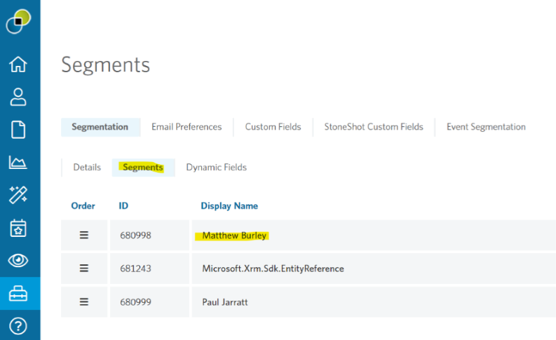 Image of the Segments page highlighting an individual Sales manager segment.