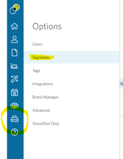 Image of the Options > Segments tab in the site navigation.