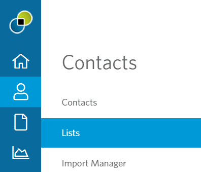 Image of the Contacts > Lists tab in the StoneShot navigation.