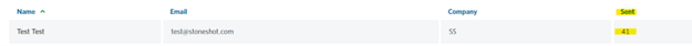 Image of the List contact table highlighting the Sent column in StoneShot.