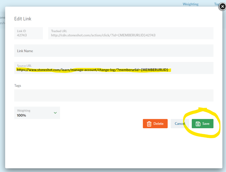 Image of the an individual link's options.