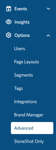 Image of the Options > Advanced tab in StoneShot's site navigation.