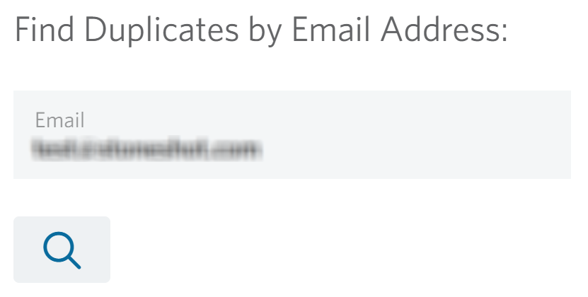 Image of the 'Find Duplicates by Email Address' Email search field in StoneShot.
