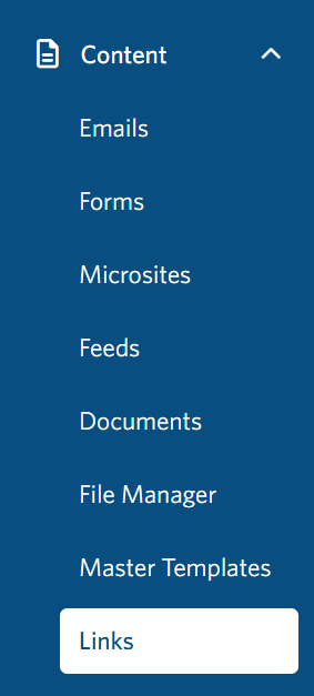 Image of the Content > Links tab in the site navigation.