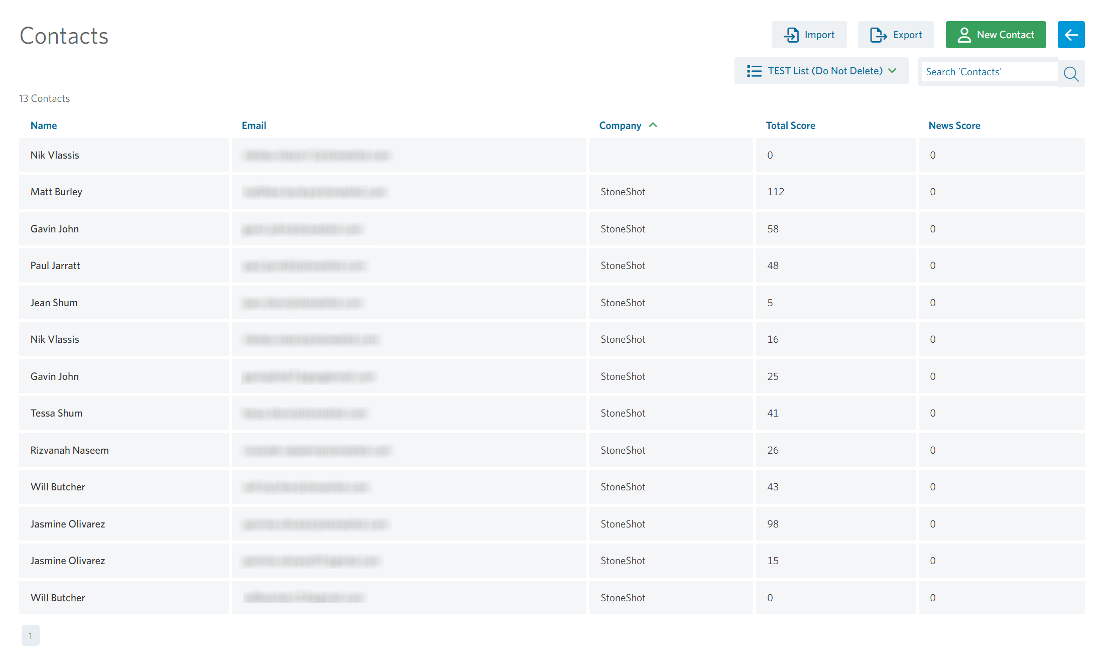 Image of the contacts summary page in StoneShot.