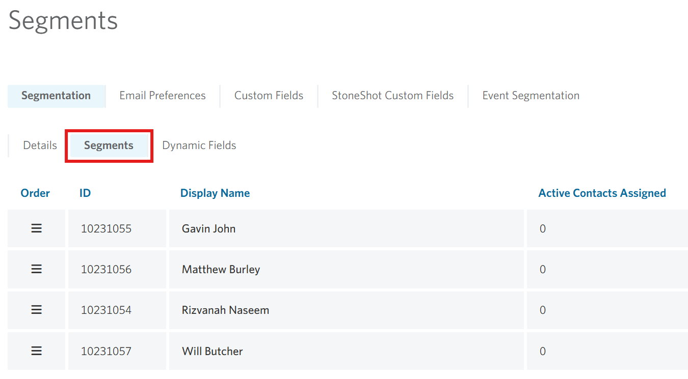 Image of the Segments page highlighting the Sales managers segment.