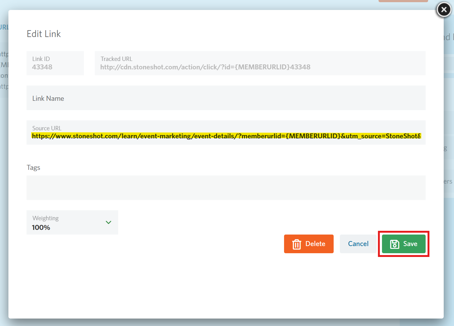 Image of the an individual link's options.