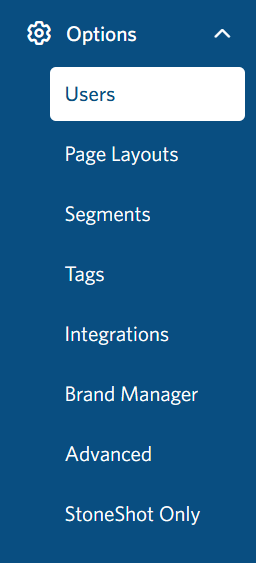 Image of the Options > Users tab in the StoneShot navigation.