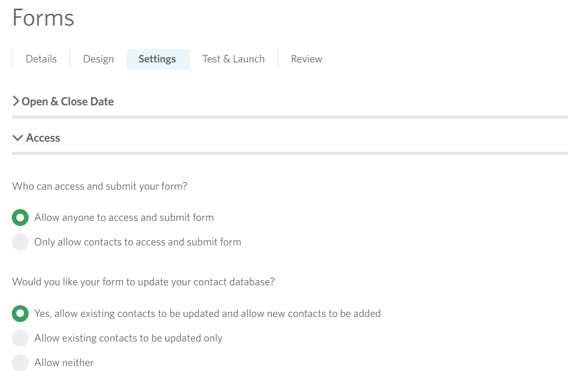 Access Settings
