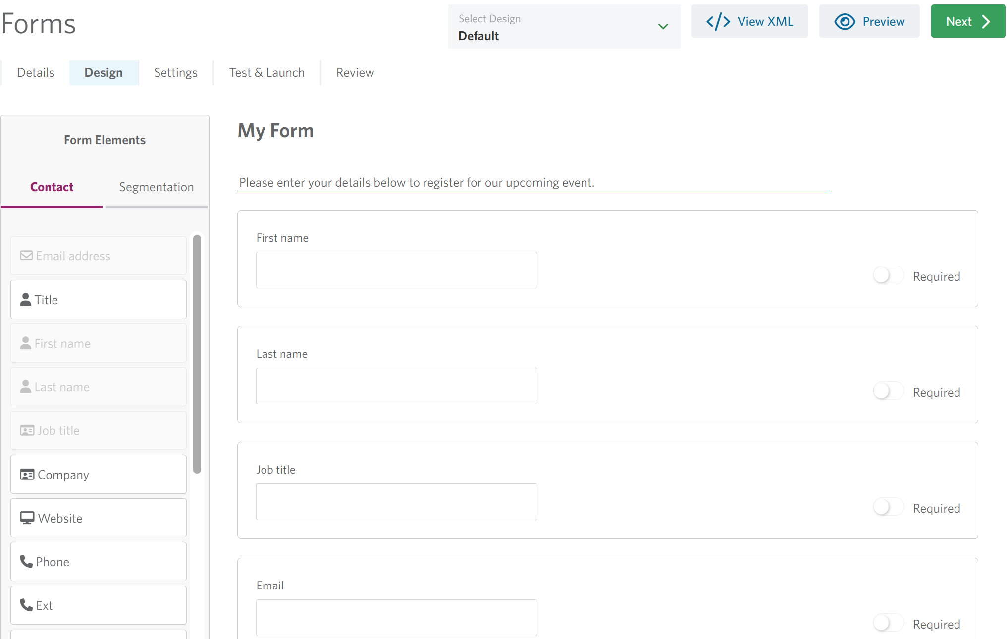 Form Design Page