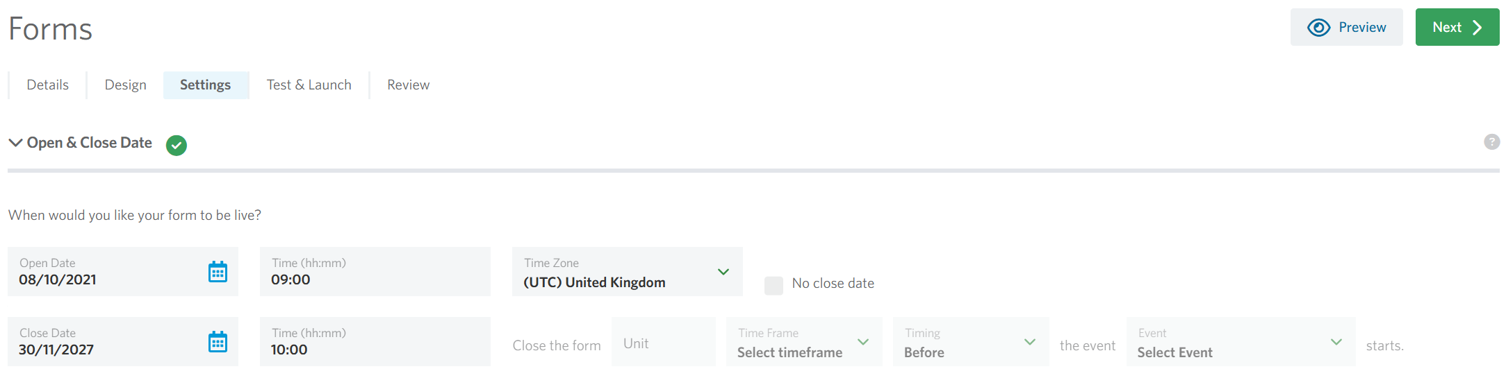 Open & Close Settings