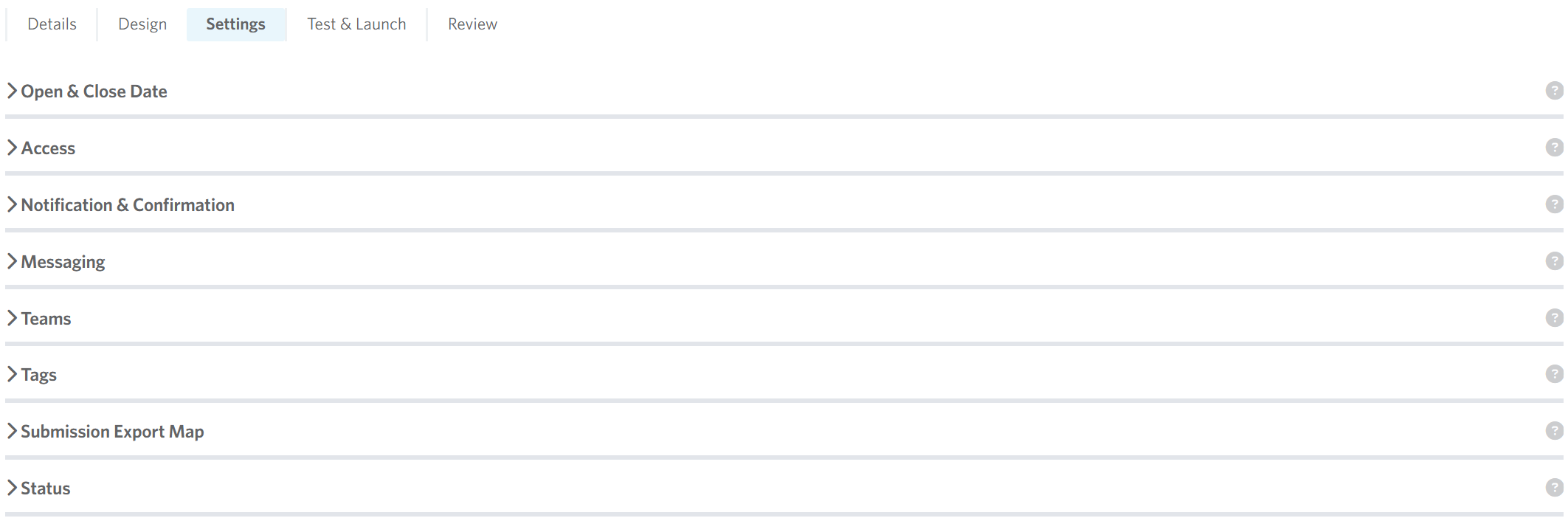 Settings Overview Page
