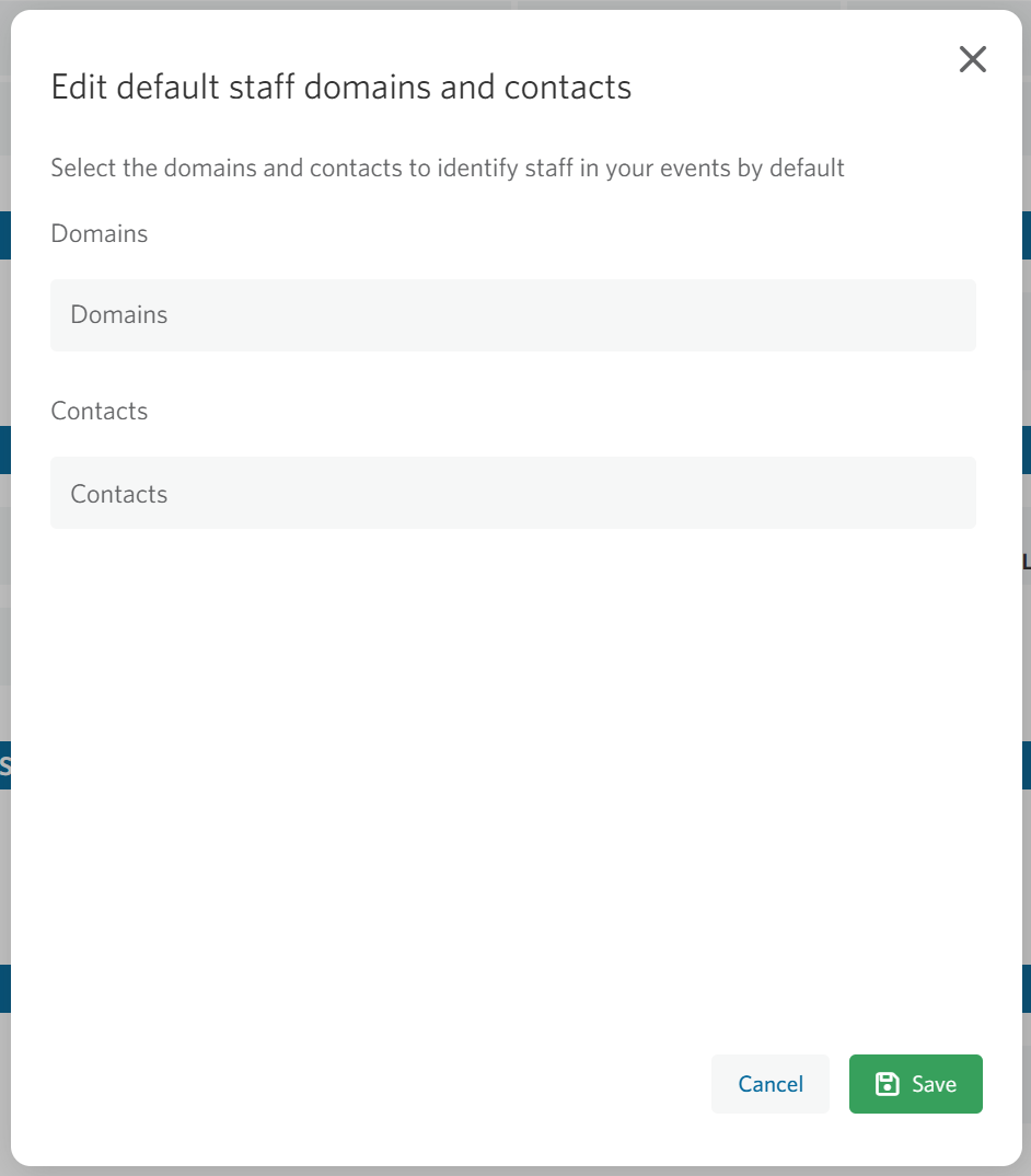 Edit default staff domains and contacts modal
