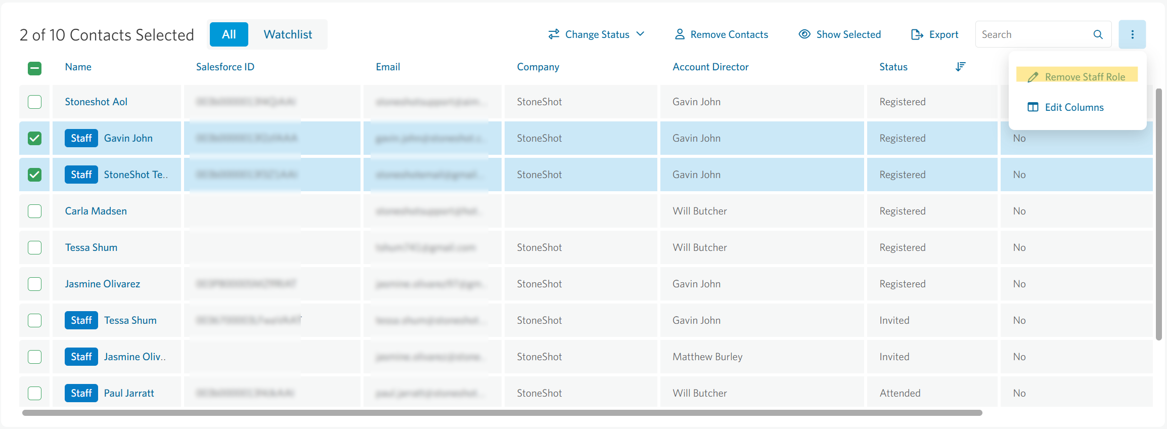 Remove Staff Label from Contact in Event Detail Contacts Table